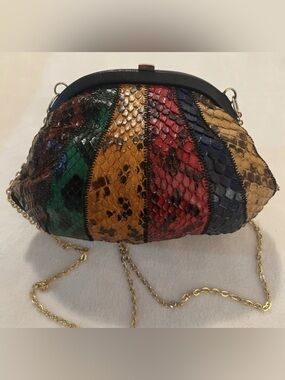 💚italmoda FIRENZE -CARACAS Multicolor Python-Texture Chain Shoulder Bag🩷